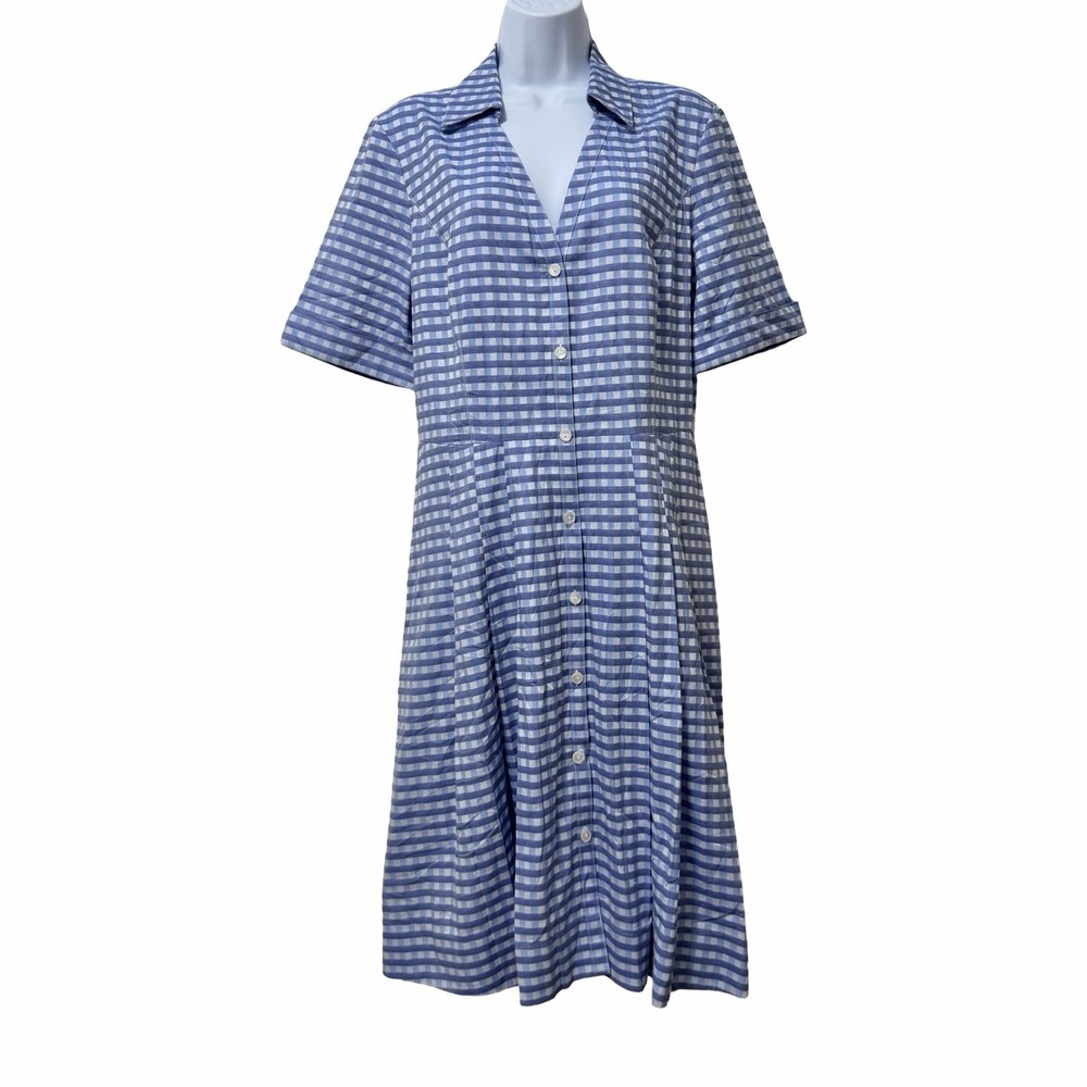 Brooks Brothers Gingham Collared Button Front Shirt Dress Size 12 Blue Classic